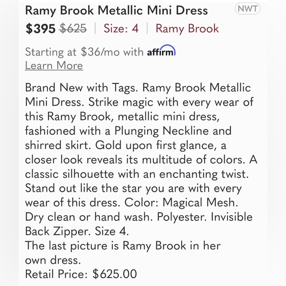 Ramy Brook Leith Metallic Dress Mini Dress - Picture 9 of 11